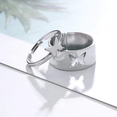 Picture of Butterfly King and Queen Couple Ring Set-Silver