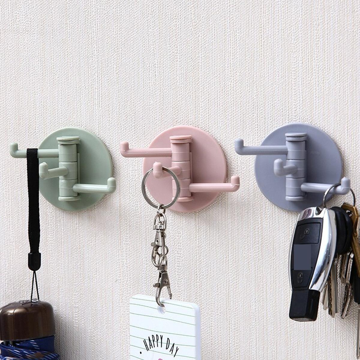 Picture of Multifunctional Rotating Seamless Adhesive Hook Bearing Punch-free Storage Wall Hanger Bathroom Kitchen Invisible Bracket Holder