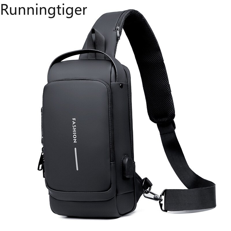 Picture of Multifunction Patent Leather Chest Bag Men Waterproof Men Crossbody Bag Anti-theft Travel Bag Male USB Charging Chest Bag Pack