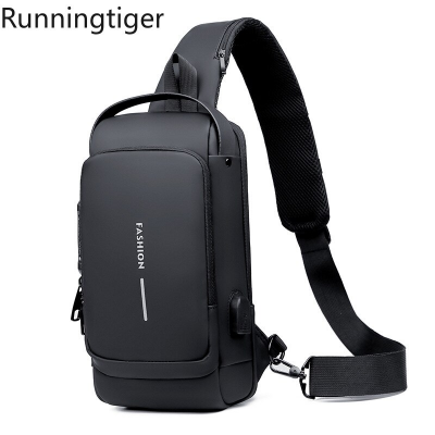 Picture of Multifunction Patent Leather Chest Bag Men Waterproof Men Crossbody Bag Anti-theft Travel Bag Male USB Charging Chest Bag Pack