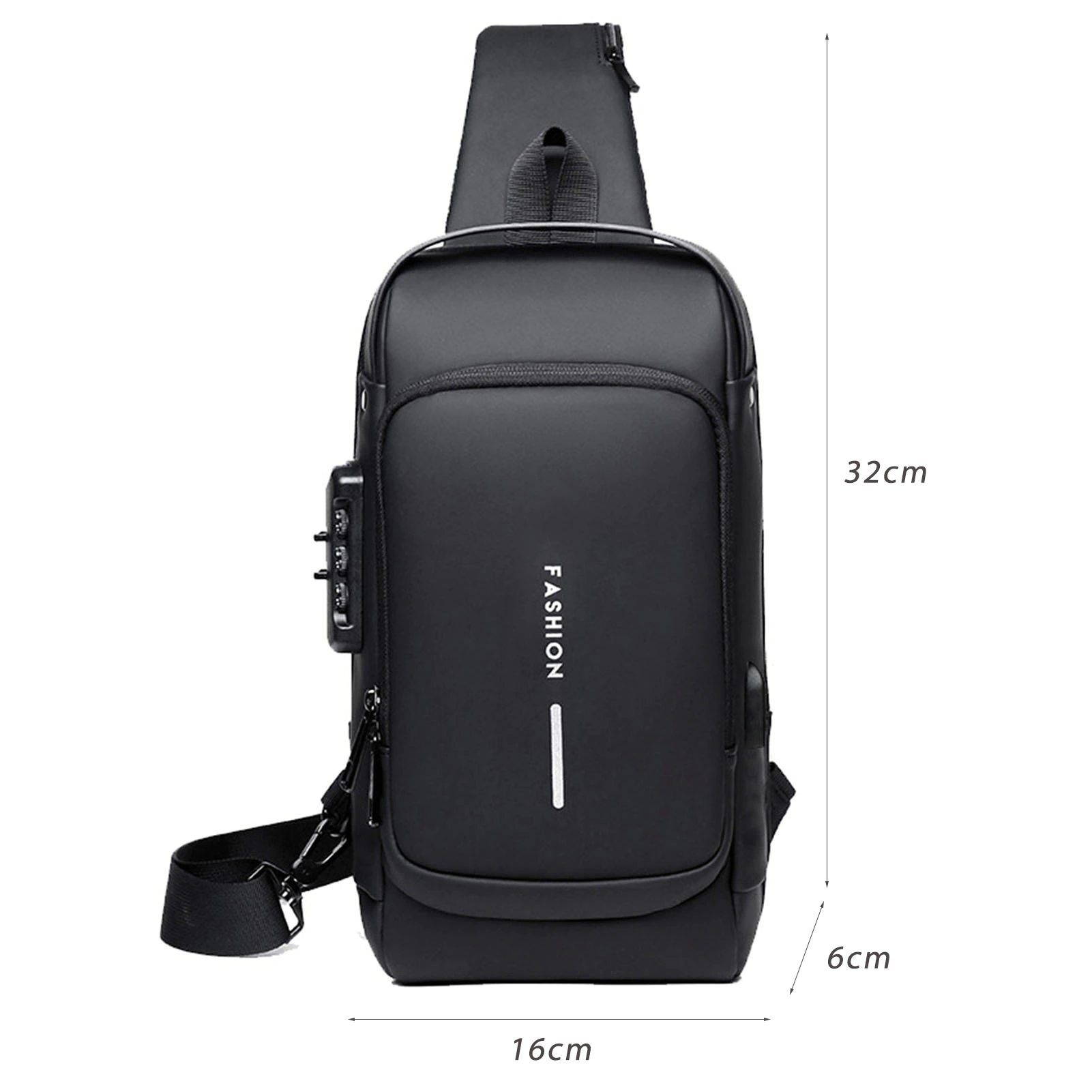 Picture of Multifunction Patent Leather Chest Bag Men Waterproof Men Crossbody Bag Anti-theft Travel Bag Male USB Charging Chest Bag Pack