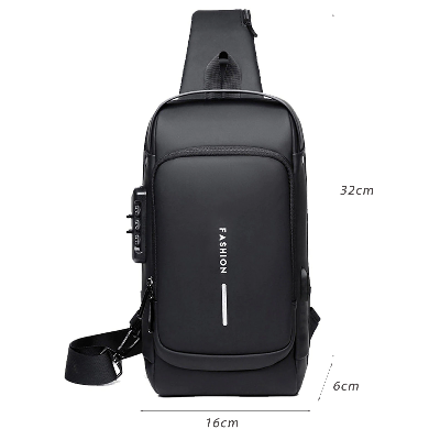 Picture of Multifunction Patent Leather Chest Bag Men Waterproof Men Crossbody Bag Anti-theft Travel Bag Male USB Charging Chest Bag Pack