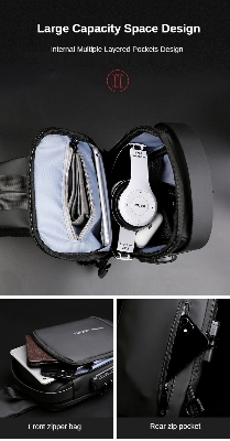 Picture of Multifunction Patent Leather Chest Bag Men Waterproof Men Crossbody Bag Anti-theft Travel Bag Male USB Charging Chest Bag Pack