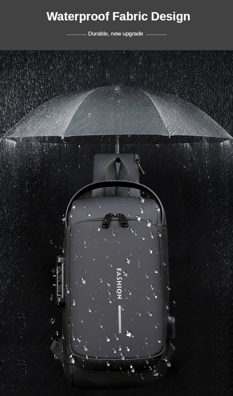 Picture of Multifunction Patent Leather Chest Bag Men Waterproof Men Crossbody Bag Anti-theft Travel Bag Male USB Charging Chest Bag Pack