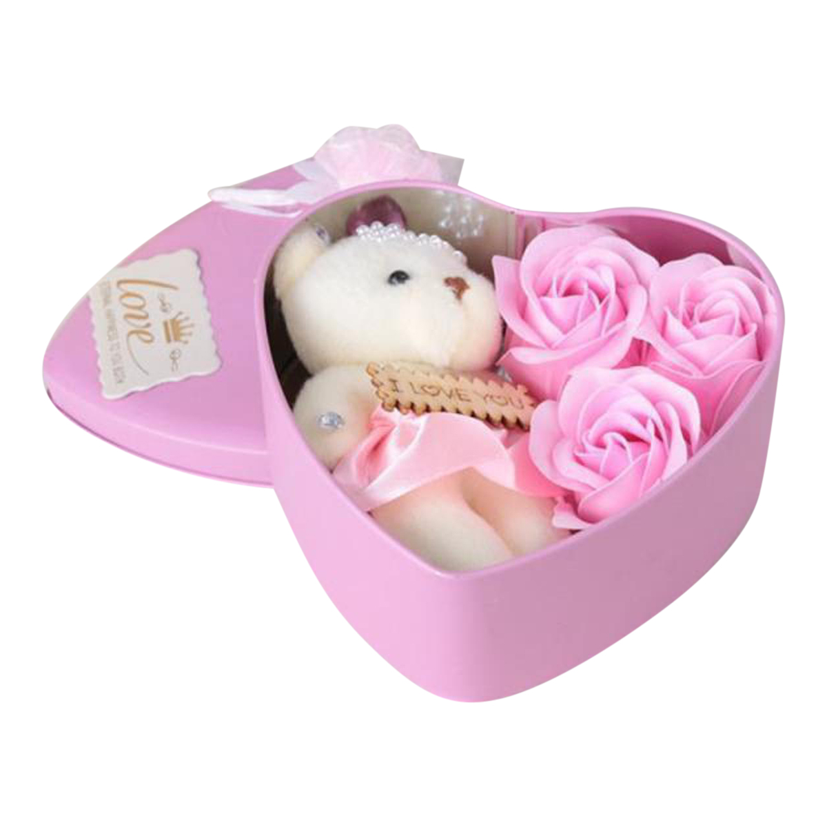 Picture of Valentine Day Love Gift -Heart Shape Gift Box (Flowers With Soft Teddy) - 11cm*11.8cm