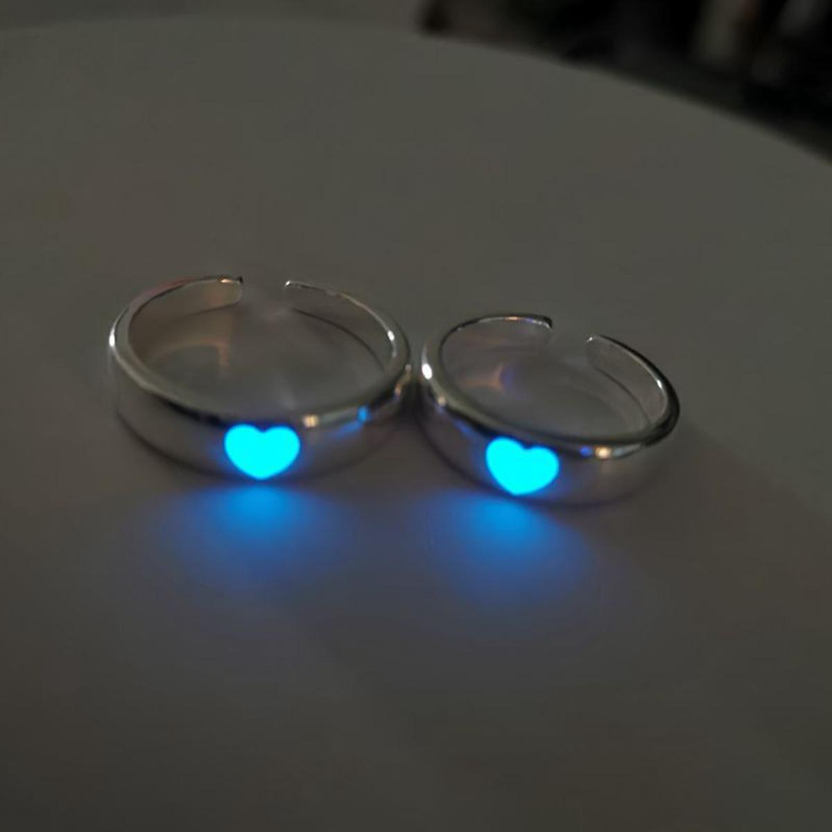 Picture of Elegant Wedding Couple Rings Men Glowing In Dark Adjustable Open Luminous Smooth Simple Fashion Jewelry