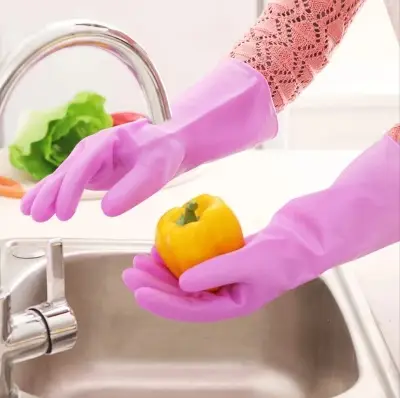 Picture of High Quality Silicone Dish Washing Kitchen Hand Gloves (Multicolor)