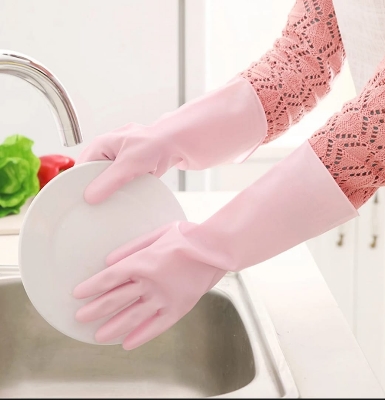Picture of High Quality Silicone Dish Washing Kitchen Hand Gloves (Multicolor)