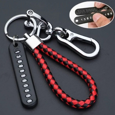 Picture of Anti-Lost Car Key Pendant Split Rings Keychain Phone Number Keyring Auto Vehicle Key Chain Car Accessories