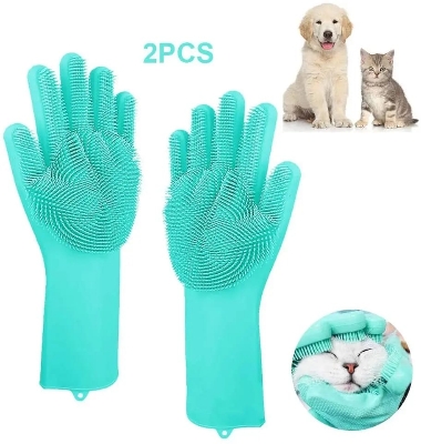 Picture of Pet Grooming Gloves for Bathing and Hair Removal, Dogs and Cats Bath Shampoo Brush, Soft and Durable Silicone Scrubber Glove for Pets Shower Like Horse, Dog and Cat