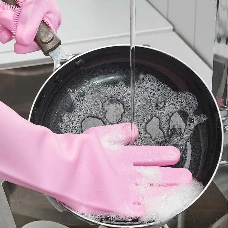 Picture of High Quality Silicone Dish Washing Kitchen Hand Gloves - Multicolor