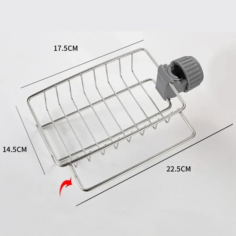 Picture of Faucet Rack Stainless Steel Kitchen Sink Caddy Storage Rack Organizer Adjustable Drain Faucet Soap Sponge Holder Shelves for Kitchen Bathroom