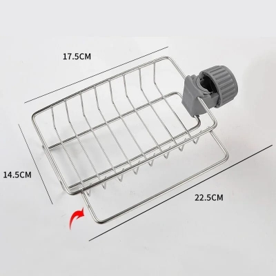Picture of Faucet Rack Stainless Steel Kitchen Sink Caddy Storage Rack Organizer Adjustable Drain Faucet Soap Sponge Holder Shelves for Kitchen Bathroom