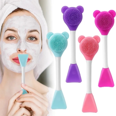 Picture of 1Pcs Bear Silicone Double Head Facial Mask Brush Mask Adjusting Beauty Mud Film Facial Brush Makeup Tools Blackhead Removal