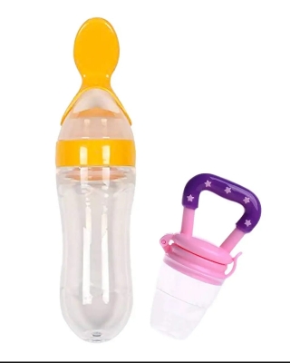 Picture of Baby Silicone Squeeze Spoon Feeder (90ML Bottle) with Fruit Pacifier for Baby