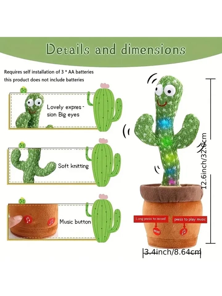 Picture of Dancing Cactus Talking Cactus Stuffed Plush Toy Electronic Toy with Song Plush Cactus Potted Toy Early Education Toy for Kids