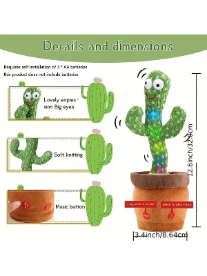Picture of Dancing Cactus Talking Cactus Stuffed Plush Toy Electronic Toy with Song Plush Cactus Potted Toy Early Education Toy for Kids