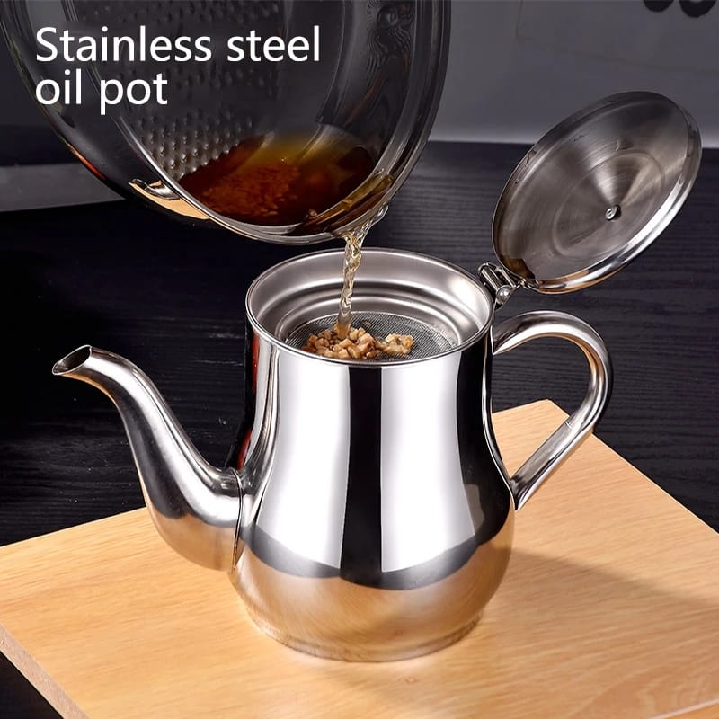 Picture of 410ml Stainless Steel Oil Tank Large Capacity Oil Bottle Kitchen Oil Filter Pot Soy Sauce Vinegar Container Coffee Pot