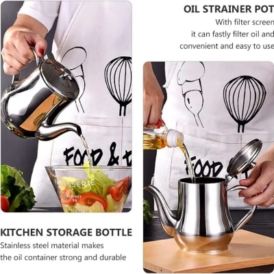 Picture of 410ml Stainless Steel Oil Tank Large Capacity Oil Bottle Kitchen Oil Filter Pot Soy Sauce Vinegar Container Coffee Pot