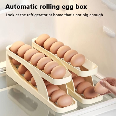 Picture of Double-Layer Egg Dispenser Automatic Roll-Down Egg Storage Rack Slide Egg Carton Refrigerator Egg Basket Kitchen Countertop Egg Holder Dshop