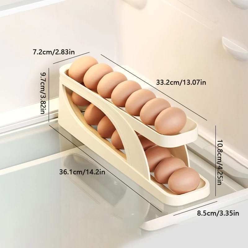 Picture of Double-Layer Egg Dispenser Automatic Roll-Down Egg Storage Rack Slide Egg Carton Refrigerator Egg Basket Kitchen Countertop Egg Holder Dshop