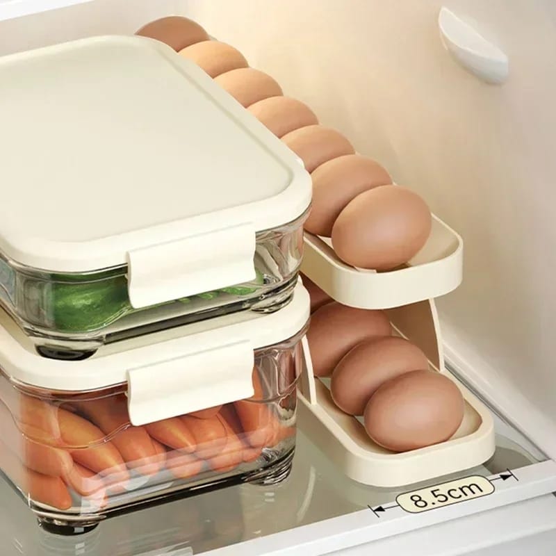 Picture of Double-Layer Egg Dispenser Automatic Roll-Down Egg Storage Rack Slide Egg Carton Refrigerator Egg Basket Kitchen Countertop Egg Holder Dshop