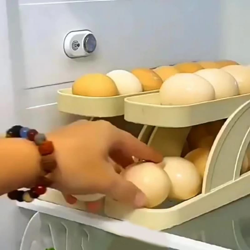 Picture of Double-Layer Egg Dispenser Automatic Roll-Down Egg Storage Rack Slide Egg Carton Refrigerator Egg Basket Kitchen Countertop Egg Holder Dshop
