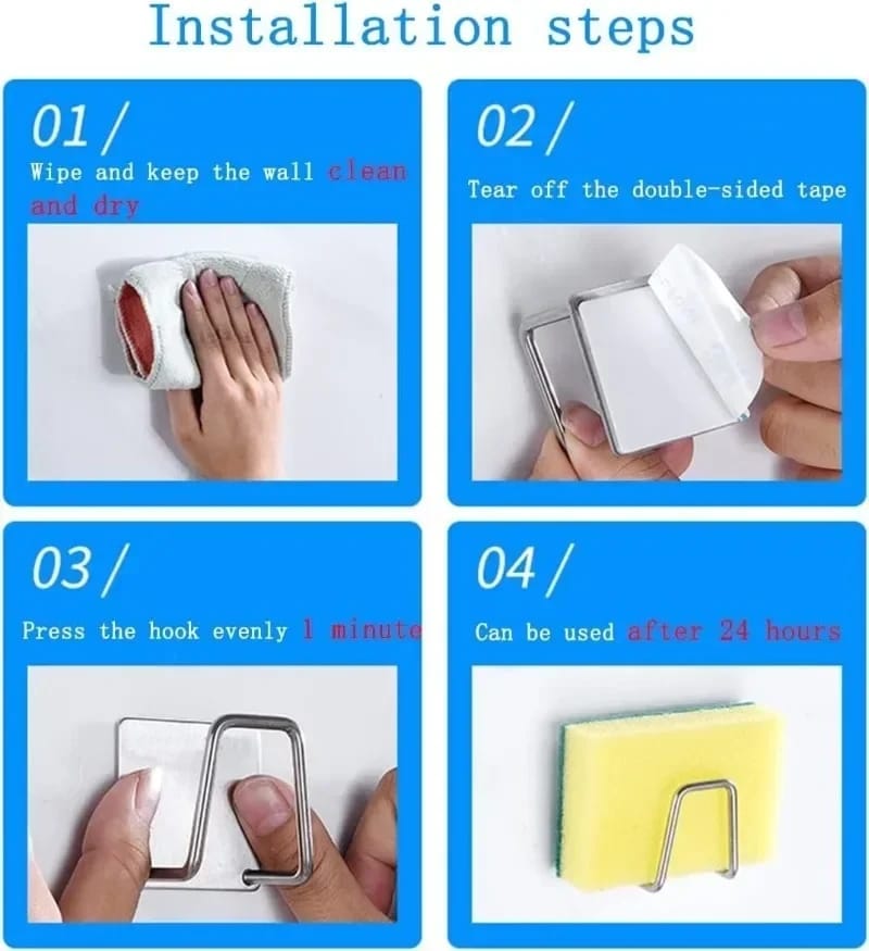 Picture of Kitchen Stainless 1Pcs Steel Sink Sponges Holder Self Adhesive Drain Drying Rack Kitchen Wall Hooks Accessories Storage Organizer