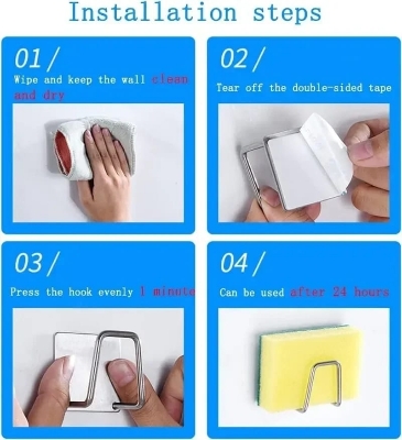 Picture of Kitchen Stainless 1Pcs Steel Sink Sponges Holder Self Adhesive Drain Drying Rack Kitchen Wall Hooks Accessories Storage Organizer