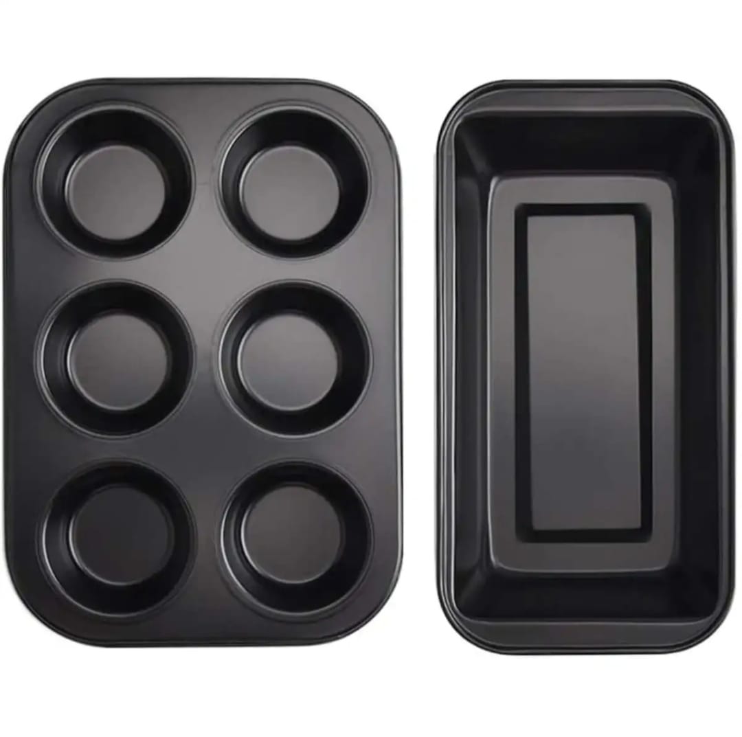 Picture of 2 Pcs - 6 Cups Cupcake Tray - Loaf Pans- Nonstick Brownie Cake Pan- Carbon Steel Bakeware For Oven Baking Muffin Tray Tool Mold