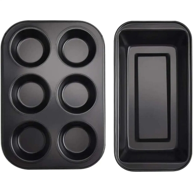 Picture of 2 Pcs - 6 Cups Cupcake Tray - Loaf Pans- Nonstick Brownie Cake Pan- Carbon Steel Bakeware For Oven Baking Muffin Tray Tool Mold