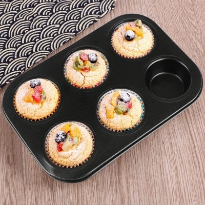 Picture of Carbon Steel Heat Shape Mould, Square Baking Pan, 6 Slot Cup Cake Muffin Tray, Non-Stick Bread Loaf Pan Set