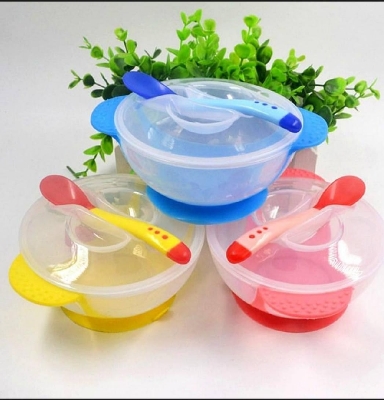 Picture of (5pc er set)Baby Silicone Spoon + plastic Feeder Pacifier, Finger Brush, Fruits Chusni,Baby Bowl+Spon