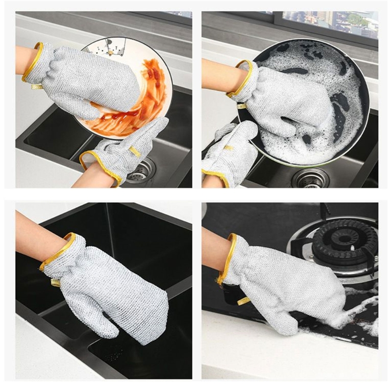 Picture of 2PCS Silver Wire Dishwashing Gloves PVC Non Scratch Metal Wire Dishcloth