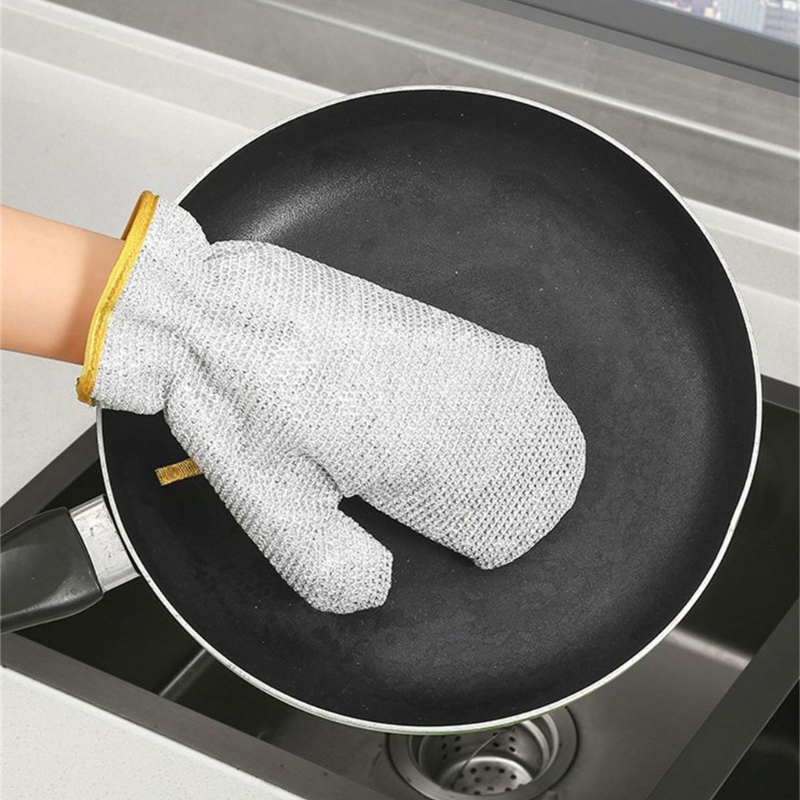 Picture of 2PCS Silver Wire Dishwashing Gloves PVC Non Scratch Metal Wire Dishcloth