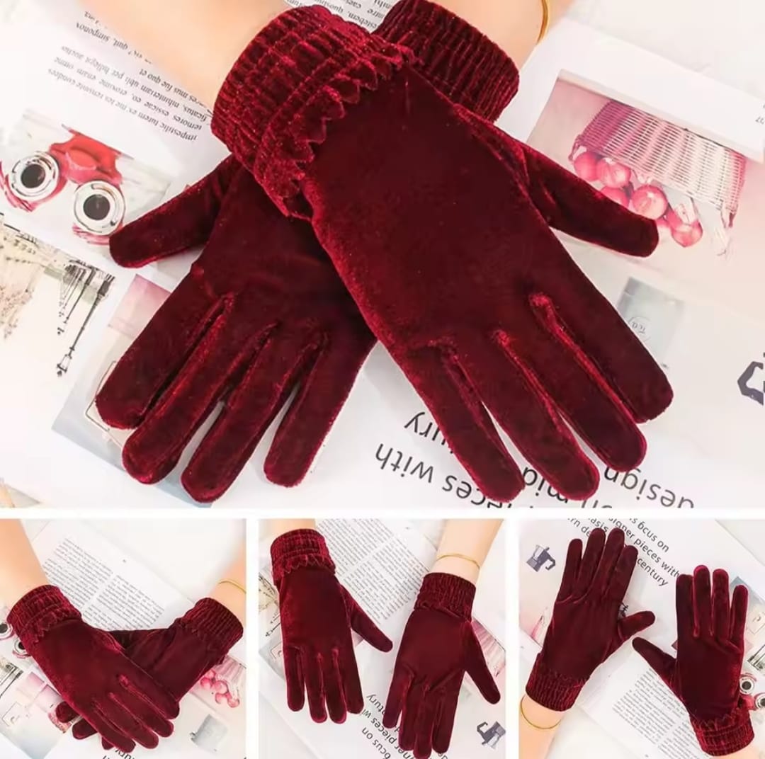 Picture of Super Stylish Velvet Hand Gloves For Women