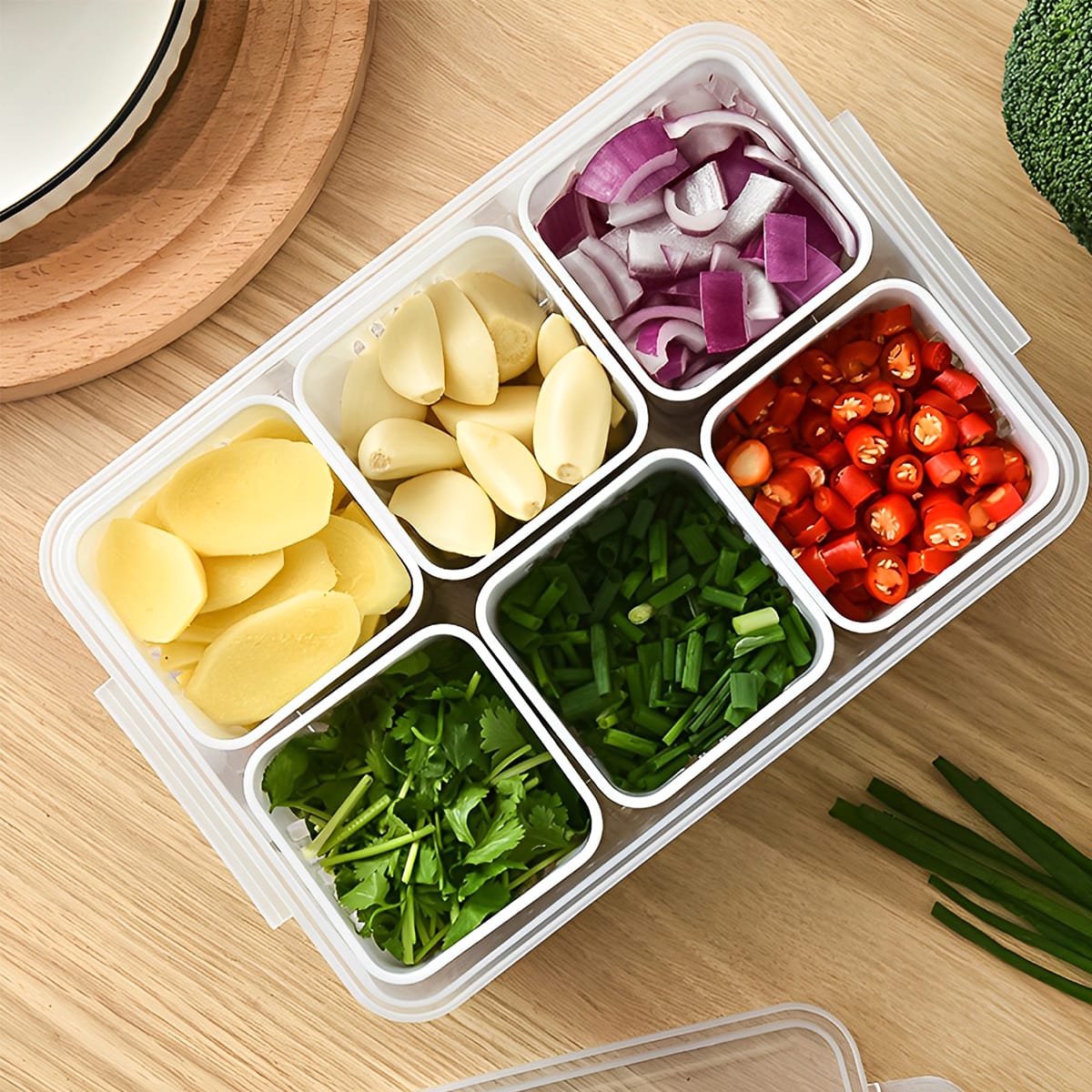 Picture of Refrigerator Storage Box 6 Grid Food Vegetable Fruit Storage Box Fridge Organizer Drain Basket Meat Onion Ginger Clear Crisper