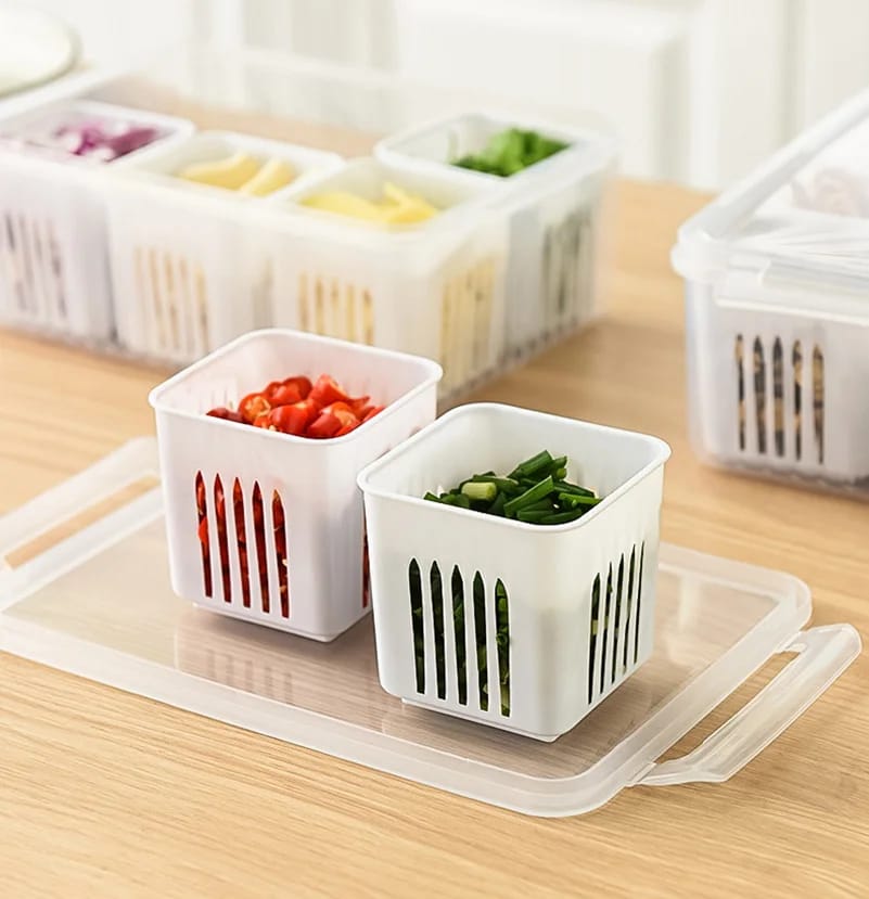 Picture of Refrigerator Storage Box 6 Grid Food Vegetable Fruit Storage Box Fridge Organizer Drain Basket Meat Onion Ginger Clear Crisper