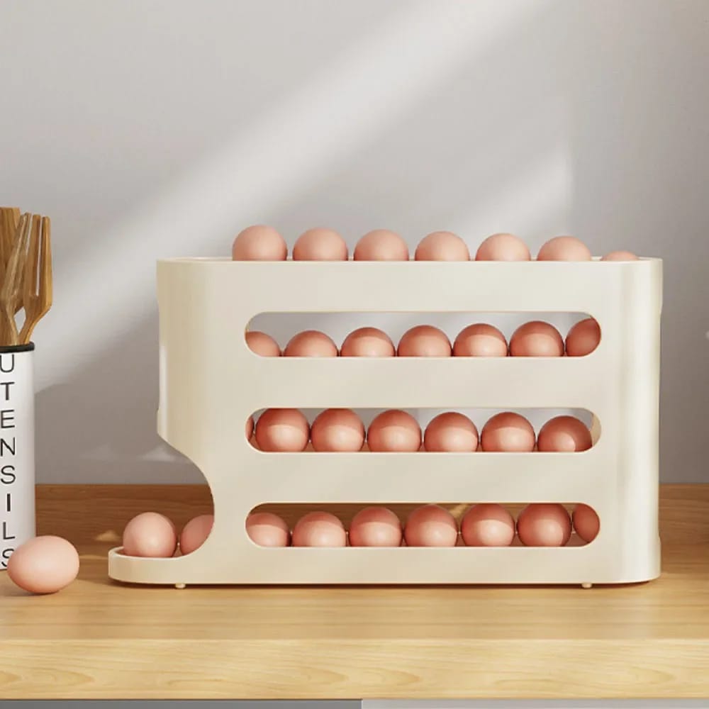 Picture of 4 Tiers Egg Holder for Fridge: 30 Eggs Auto Rolling Egg Dispenser, Space-Saving Egg Dispenser Holder, Fridge Egg Storage Rack Large Capacity Egg Organizer for Refrigerator Kichen Cabinet