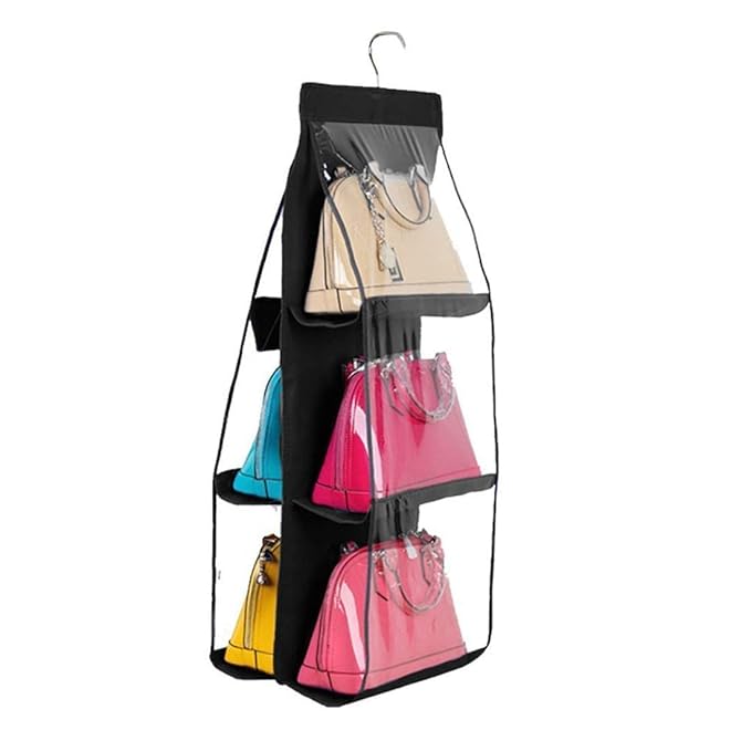 Picture of 6 Pocket Foldable Hanging Bag 3 Layers Folding Shelf Bag Purse Handbag Organizer With free Hanger