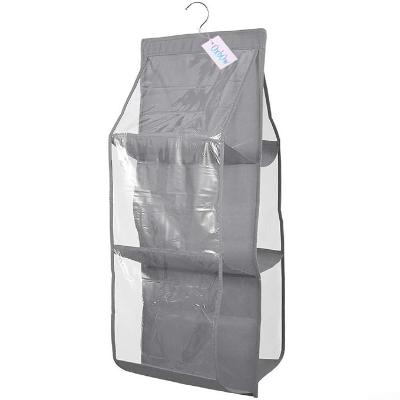 Picture of 6 Pocket Foldable Hanging Bag 3 Layers Folding Shelf Bag Purse Handbag Organizer With free Hanger