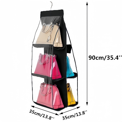 Picture of 6 Pocket Foldable Hanging Bag 3 Layers Folding Shelf Bag Purse Handbag Organizer With free Hanger