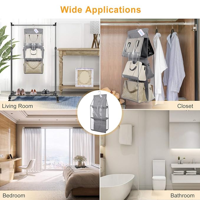 Picture of 6 Pocket Foldable Hanging Bag 3 Layers Folding Shelf Bag Purse Handbag Organizer With free Hanger