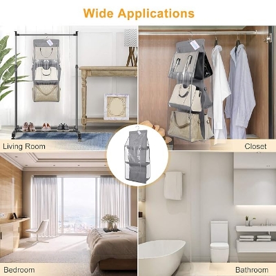 Picture of 6 Pocket Foldable Hanging Bag 3 Layers Folding Shelf Bag Purse Handbag Organizer With free Hanger