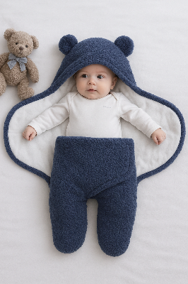 Picture of Cozy Baby Swaddle Wrap with Hooded Bear Design – Warm Sleeping Bag for Newborns