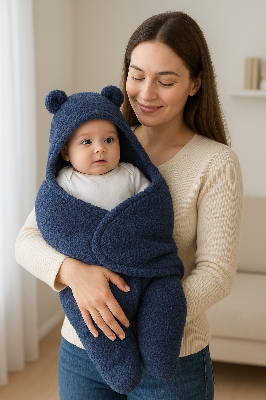 Picture of Cozy Baby Swaddle Wrap with Hooded Bear Design – Warm Sleeping Bag for Newborns