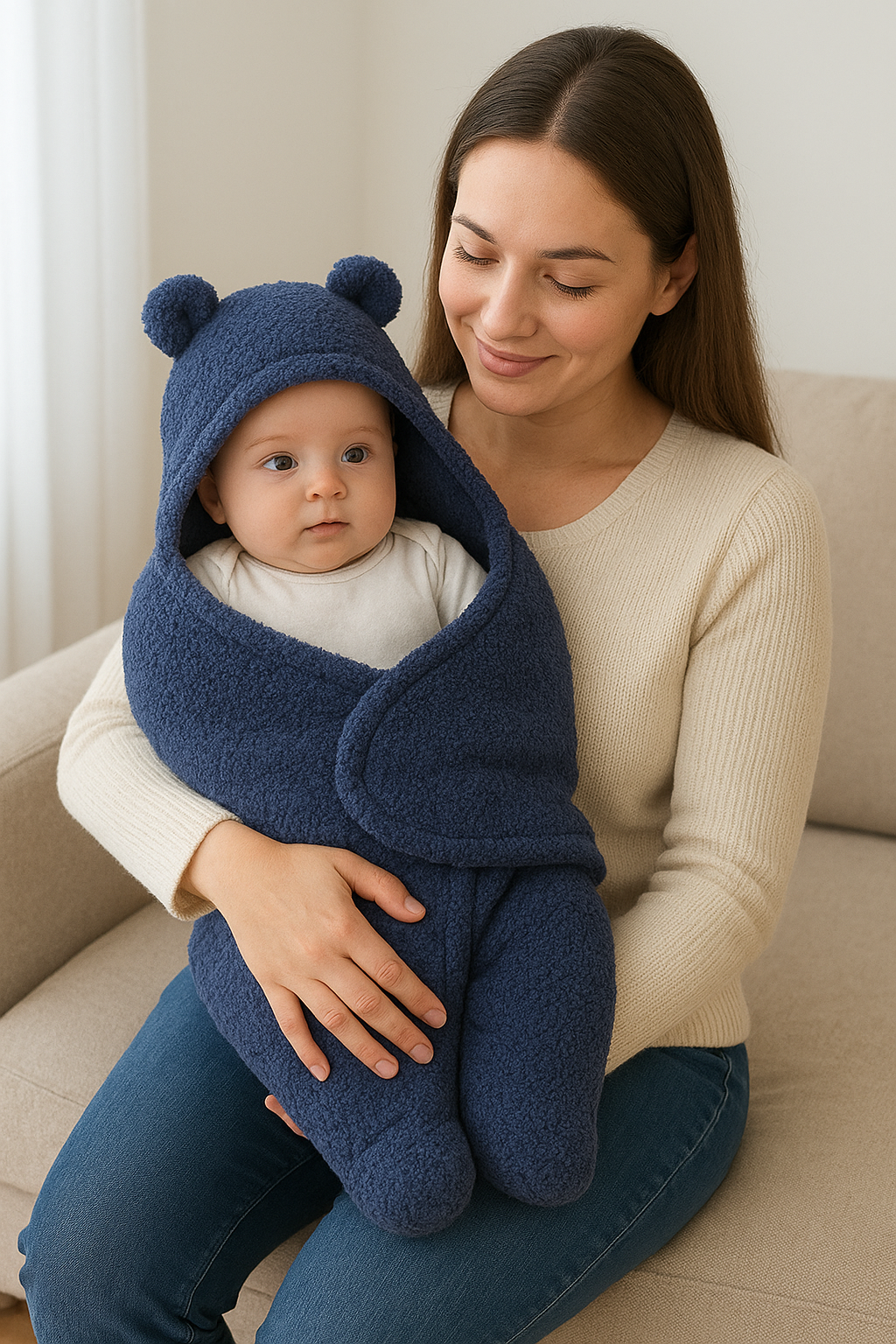 Picture of Cozy Baby Swaddle Wrap with Hooded Bear Design – Warm Sleeping Bag for Newborns