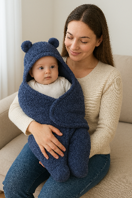 Picture of Cozy Baby Swaddle Wrap with Hooded Bear Design – Warm Sleeping Bag for Newborns