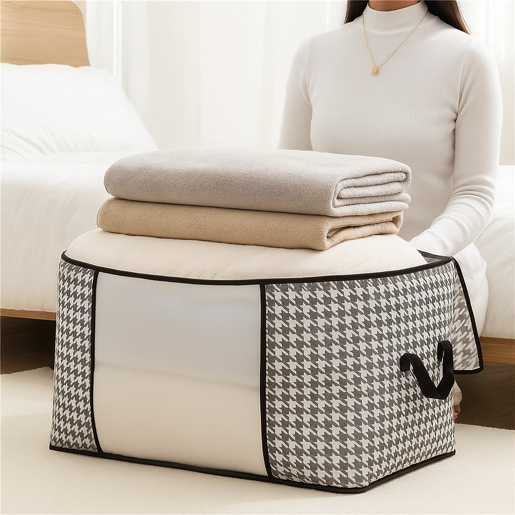 Picture of Premium Foldable Clothes Storage Bag Organizer with Zipper & Handles – Large Capacity Blanket & Wardrobe Organizer Box