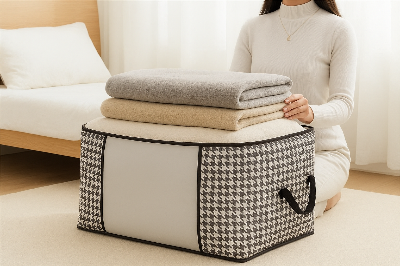 Picture of Premium Foldable Clothes Storage Bag Organizer with Zipper & Handles – Large Capacity Blanket & Wardrobe Organizer Box